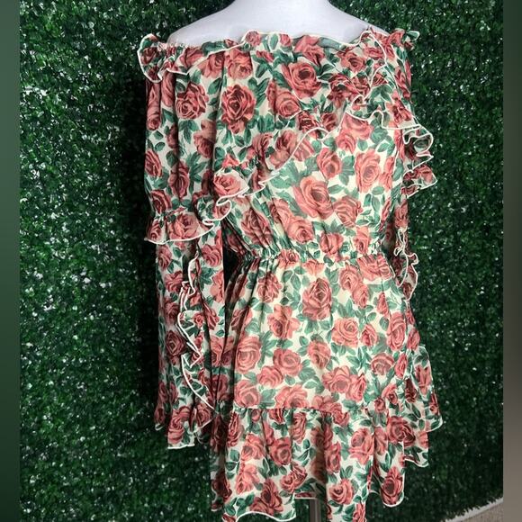 NWOT Topshop Petite Frill Ruffle Bardot Mini Dress in Rose – Sz 2 - Picture 2 of 7